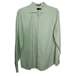 Express Mens L Classic Fit Button Down Green White Check Shirt100's 2 ply Cotton